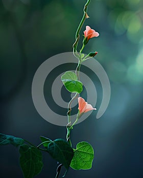 An enchanted vine, twisting and turning, its tip blooming into a flower that points the way forward , advertise photo