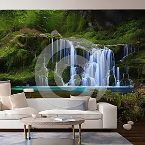 755 Enchanted Waterfall: A magical and enchanting background featuring an enchanted waterfall with mystical elements in soft and