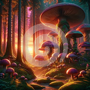 Enchanted Wonderland: AI Generated Magic Forest with Giant Mushrooms