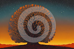 Enchanting Aboriginal Night: Lone Tree Under Starry Sky Painting for Wall Art