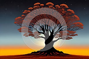 Enchanting Aboriginal Night: Lone Tree Under Starry Sky Painting for Wall Art