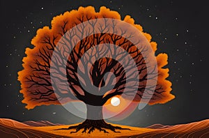 Enchanting Aboriginal Night: Lone Tree Under Starry Sky Painting for Wall Art