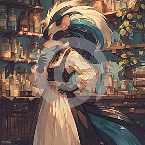 Enchanting Alchemist in Laboratory Setting