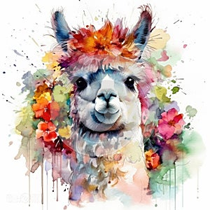 Enchanting Alpaca Cria in a Colorful Flower Field for Art Prints and Greetings.