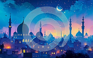 Enchanting Arabian Nights with Majestic Mosque under Starry Sky