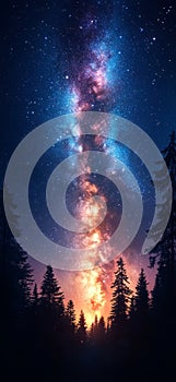 Celestial Glow: Milky Way Over the Forest photo