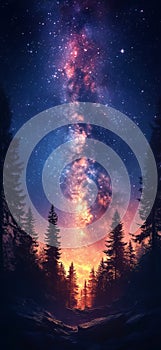 Celestial Glow: Milky Way Over the Forest photo