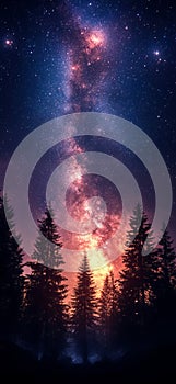 Celestial Glow: Milky Way Over the Forest photo