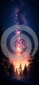 Celestial Glow: Milky Way Over the Forest photo