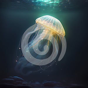 Enchanting bioluminescent jellyfish found in the depths of the ocean, Generative Ai