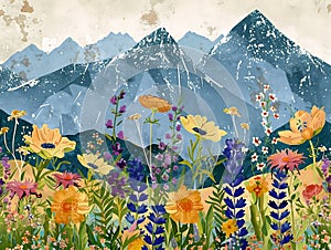 Enchanting Blooms: A Colorful Illustration of Colorado\'s Mountai