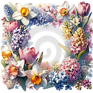 Enchanting Blooms: Watercolor Art Spring Flowers Frame for Wedding Invites