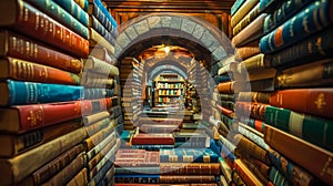 Enchanting book tunnel in vintage library