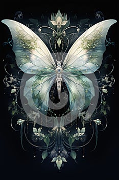 Enchanting Butterfly Queen: A Silver and Blue Reflection of Flor