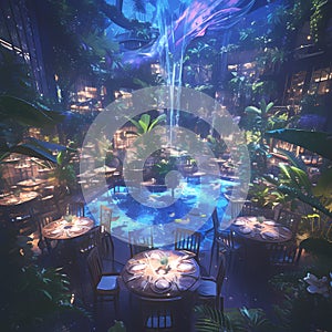 Enchanting Cafe in Simulated Rainforest - Aerial View