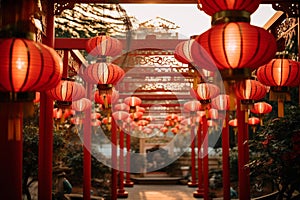Enchanting Chinese New Year Lantern Riddles Display in a Traditional Garden photo