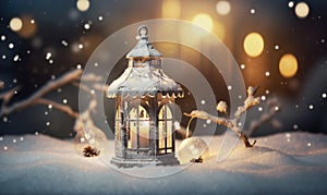 Enchanting Christmas Lantern: A Snowy Scene with a Charming House
