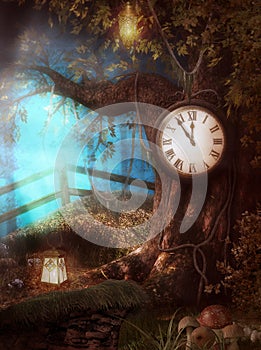 Enchanting Clock Tree Time Fantasy photo
