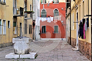 Enchanting corner in Venice city, Italy. Well, colours, history and discovery