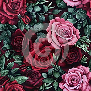 Enchanting Crimson and Pink Roses Pattern for Elegant Backgrounds