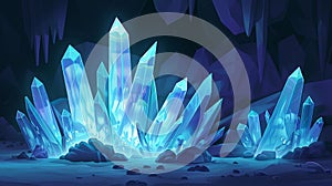 Enchanting Crystal Cave with Luminous Blue Crystals