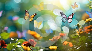 Enchanting Dance of Colorful Butterflies Amidst Blooming Flowers photo