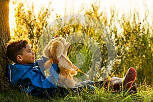 Childhood Magic: Sunset Playtime with Cuddly Bear