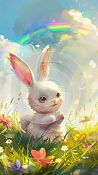 Enchanting Encounter: A Charming White Rabbit Amidst a Whimsical