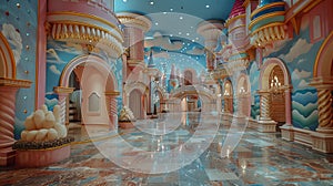 Enchanting fairy tale castle with shimmering marble floors meticulously mopped by the princess photo