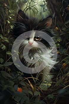 Enchanting Feline: A Delicate Kitten in a Lush Forest Setting