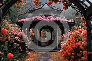 Enchanting floriated gazebo amidst autumn leaves