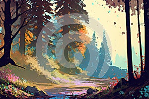 Enchanting Forest: A Colorful Landscape Illustration