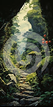Enchanting Forest Path With Unique Chestnut Tree - Noriyoshi Ohrai Inspired Art photo