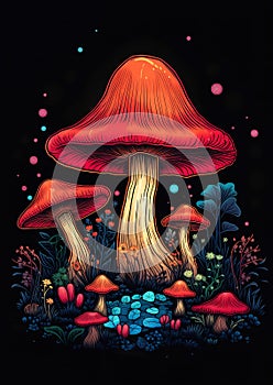 Enchanting Fungi: A Vibrant Wonderland of Red Rave Stickers and