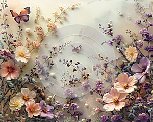 Enchanting Garden: A Majestic Banner of Butterflies, Pearls, and