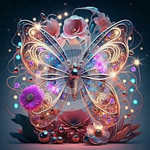 Enchanting Garden of Radiance: Butterfly, Heart Flower, and Blooms Aglow photo