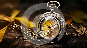 Enchanting Golden Pocket Watch Amidst Fantasy Realism