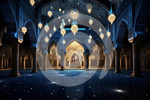 Enchanting grand mosque interior at night