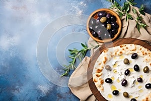 Enchanting Greek Cuisine Flat Lay with Olives and Feta