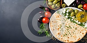 Enchanting Greek Cuisine Flat Lay with Olives and Feta