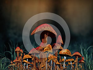 Enchanting grouping of mushrooms and fungi