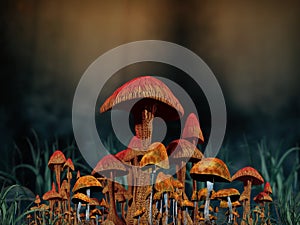 Enchanting grouping of mushrooms and fungi photo