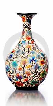 Enchanting Hand Painted Flowery Vase With Qajar Art Influence