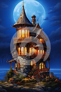 Enchanting Hillside Mansion: A Spooky Princess\'s Abode Amidst Mo photo