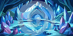 Enchanting ice cavern with crystal formations and a glowing light source