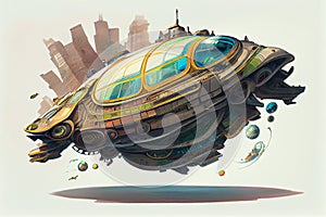 An enchanting illustration of a fantastical levitating vehicle, ready to transport you to a world of imagination and