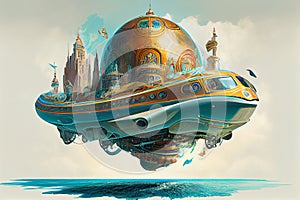 An enchanting illustration of a fantastical levitating vehicle, ready to transport you to a world of imagination and