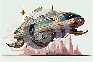 An enchanting illustration of a fantastical levitating vehicle, ready to transport you to a world of imagination and