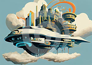 An enchanting illustration of a fantastical levitating vehicle, ready to transport you to a world of imagination and