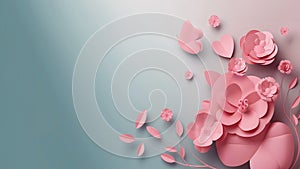 Whimsical Paper Flower Composition on Gradient Blue to Pink Background photo